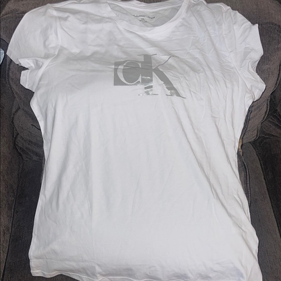 Calvin Klein Tops - Calvin Klein White Tee with Gray Logo NWOT